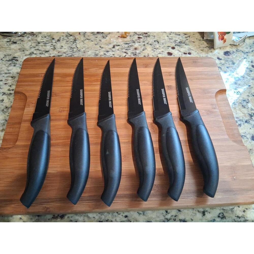 Sharper Image 6-Piece Steak Knife Set Non-Stick 9 Inch Blade Black Handle